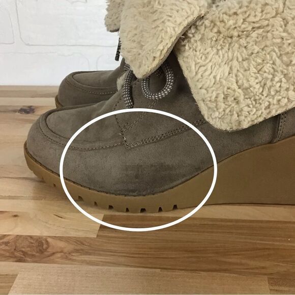 bke Sole ankle boots lace up wedge plateform faux fur tan size 10 fall booties - Picture 11 of 16